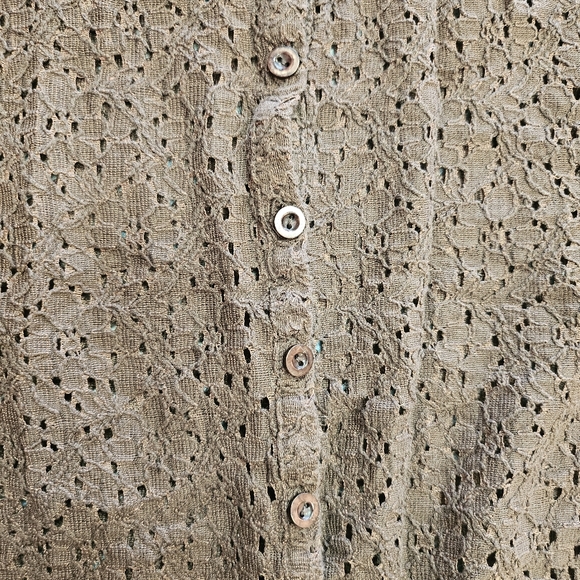 Avenue Brown Cap Sleeve Collared Button Down Shirt in Plus Size - Picture 3 of 8